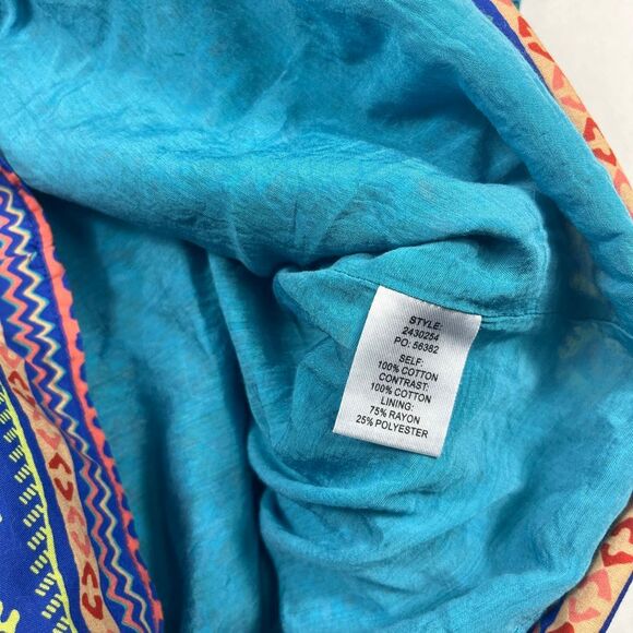 Current Air Floral Tribal Print Shirt Puff Short Sleeve Boho Vibrant Top MEDIUM - Picture 9 of 11